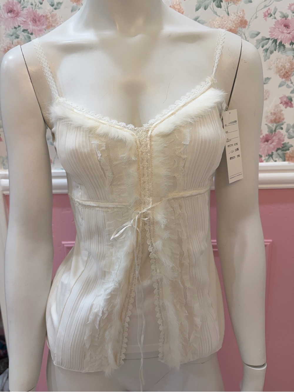 Ivory Lace-Trim Satin Camisole Chemise